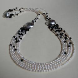 długi,oryginalny,perły,biało-czarny - Naszyjniki - Biżuteria