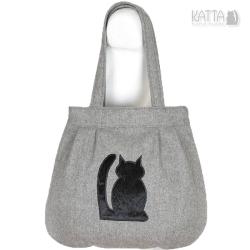 kocia torba,cat bag,szara,wełniana,kot - Na ramię - Torebki