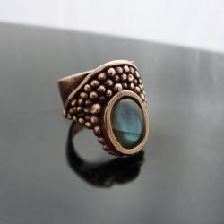 metal clay,bronze,gold,ring,labradoryt - Pierścionki - Biżuteria