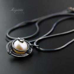srebro,perła - Naszyjniki - Biżuteria
