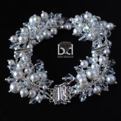 ekskluzywna bransoletka z perłami i kryształami - Bransoletki - Biżuteria