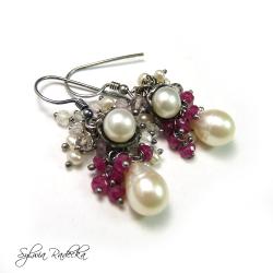Art Clay,oksydowane,perłowe,rubinowe - Kolczyki - Biżuteria