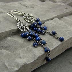 długie,kobiece,srebrne kolczyki z lapisem lazuli - Kolczyki - Biżuteria