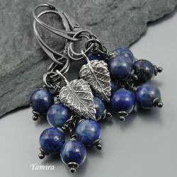 lapis lazuli,grona,oksydowane,srebro,eleganckie - Kolczyki - Biżuteria