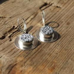 kolczyki srebro metaloplastyka druza agat unikat - Kolczyki - Biżuteria