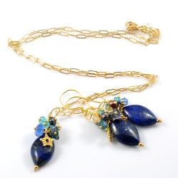 komplet elegancki,złocony,z lapis lazuli - Komplety - Biżuteria