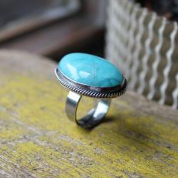 pierścionek amazonit retro vintage srebro - Pierścionki - Biżuteria