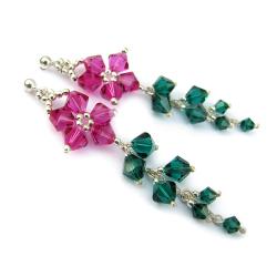 kolczyki srebro Swarovski Fuchsia Emerald - Kolczyki - Biżuteria