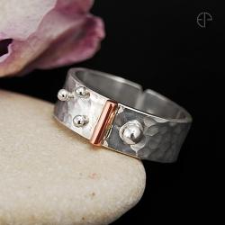 pierścionek,młotkowany,srebro,srebrny,miedź - Pierścionki - Biżuteria