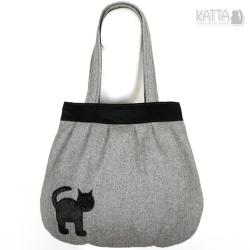 kocia torba,grey bag,cat,wełniana,czarny kot - Na ramię - Torebki