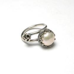 pierścionek,perła,srebro,romantyczny - Pierścionki - Biżuteria
