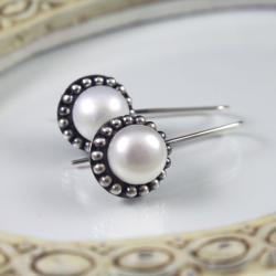 perła,klasyka,biel,srebro - Kolczyki - Biżuteria