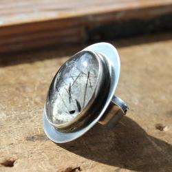 pierścionek srebro kwarc turmalin unikat - Pierścionki - Biżuteria