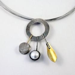 srebro,koło,nowoczesny,perła,złocenia - Wisiory - Biżuteria