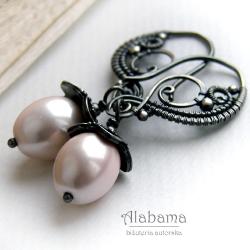 perły seashell w srebrnych ażurach,alabama - Kolczyki - Biżuteria