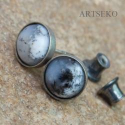 srebrne sztyfty opal dendrytowy artseko - Kolczyki - Biżuteria