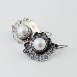 perła,srebro,abstrakcja,nieregularne,liść - Kolczyki - Biżuteria