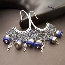 lapis lazuli i piryt z koronkami - Kolczyki - Biżuteria