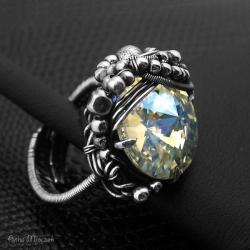 pierścień wire-wrapping,mroczek,srebro,swarovski - Pierścionki - Biżuteria