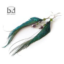 pawie pi&oacute;ra,kolczyki z kryształami i pi&oacute;rami - Kolczyki - Biżuteria