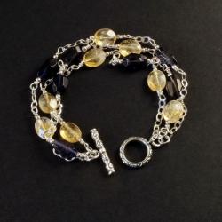 srebrna bransoletka z iolitem i cytrynem - Bransoletki - Biżuteria