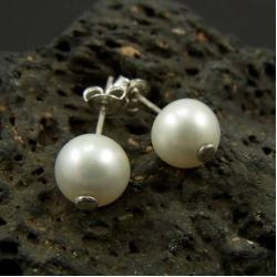 sztyfty,perła,okrągła,biała,naturalone - Kolczyki - Biżuteria
