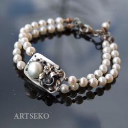 Bransoletka artstyczna z pereł i srebra - Bransoletki - Biżuteria