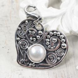 Srebrna zawieszka/charms z perłą - Charms - Biżuteria