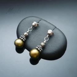 drobne,perły,srebro,oksydowane,sztyfty,piryt - Kolczyki - Biżuteria