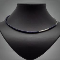 Lapis lazuli,srebro,heishe,etno - Naszyjniki - Biżuteria