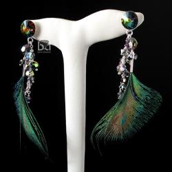 kolczyki z pawimi pi&oacute;rami i kryształami Swarovski - Kolczyki - Biżuteria