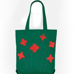 zielona torba,niepowtarzalna,czerwone kwiaty - Na ramię - Torebki