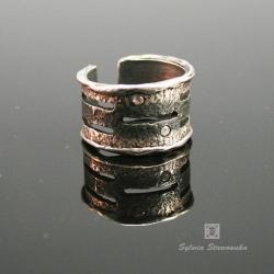 obrączka srebrna,art clay,handmade,z cyrkoniami - Pierścionki - Biżuteria
