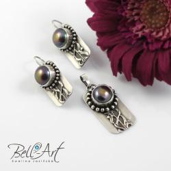 komplet,srebrny,perły - Komplety - Biżuteria