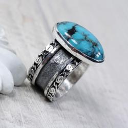 Srebrny pierścionek z turkusem - Pierścionki - Biżuteria