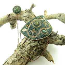 haft koralikowy,bead embroidery,haft złota nicią - Broszki - Biżuteria