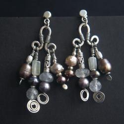AG925,silver,perełki,labradoryt,szary kwarc, - Kolczyki - Biżuteria