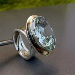 srebro złoto i zielony ametyst - Pierścionki - Biżuteria