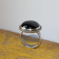 pierścionek srebro unikat onyks filigran retro - Pierścionki - Biżuteria