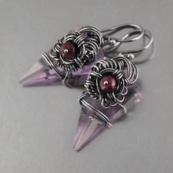 wire-wrapping,rubin,swarovski,srebro,fioletowe - Kolczyki - Biżuteria