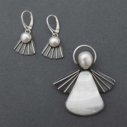 srebrny komplet z perłami i masą perłową - Komplety - Biżuteria