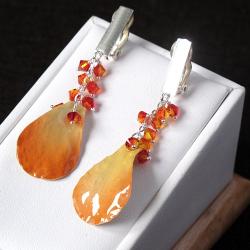 kobiece klipsy,liście zatopione w żywicy,swarovski - Klipsy - Biżuteria