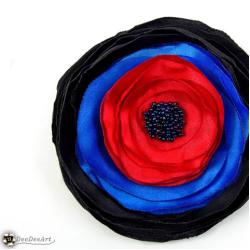 broszka,czerwona,niebieska,czarna,kwiat,satyna - Broszki - Biżuteria
