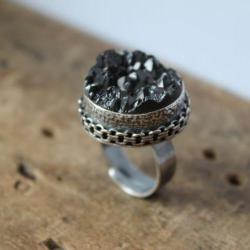 pierścionek srebro druza metaloplastyka unikat - Pierścionki - Biżuteria