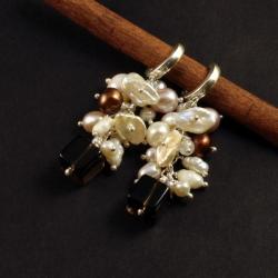 kolczyki z kwarcem dymnym oraz perłami - Kolczyki - Biżuteria