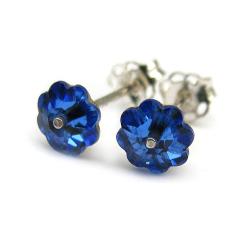 drobne kolczyki Swarovski Sapphire kwiatuszki - Kolczyki - Biżuteria
