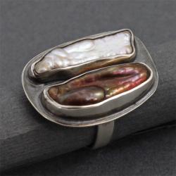 srebrny pierścionek z perłami - Pierścionki - Biżuteria