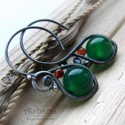 optymistyczne kolczyki z zielonym onyksem,alabama - Kolczyki - Biżuteria