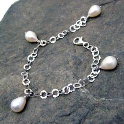 srebrna brasoleta z perłami - Bransoletki - Biżuteria