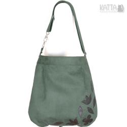 green bag,zielona torba,czarne kwiaty,zamszowa - Na ramię - Torebki